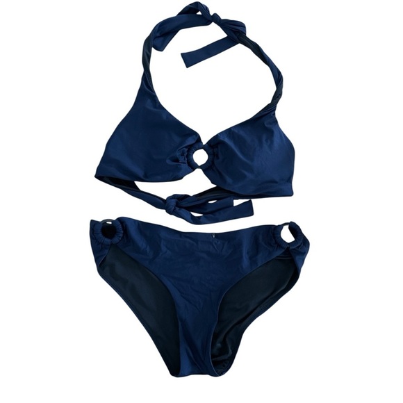 J. Crew, NWT,Navy Halter bikini top & Side-ring bikini bottom. Top: M/Bottoms: S - Picture 1 of 13